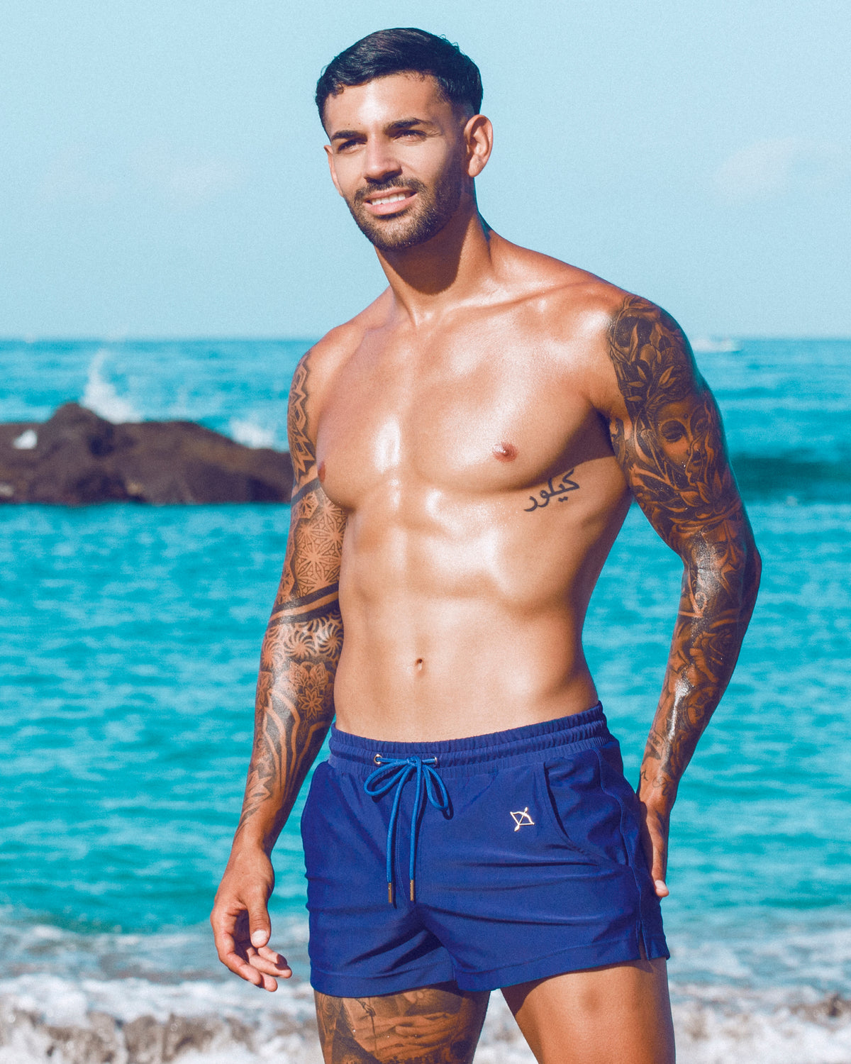 Sagittar 3" Swim Short | Navy Moonlight | Premium Nylon, Gold Hardware