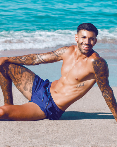 Sagittar 3" Swim Short | Navy Moonlight | Premium Nylon, Gold Hardware
