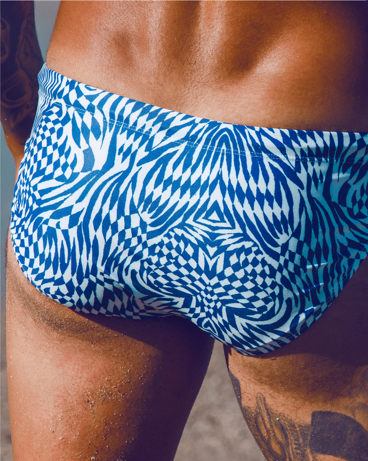 Bow Swim Brief | Cabana Blue | Optical Print, Low-Rise Cut