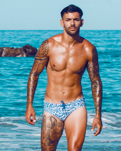 Bow Swim Brief | Cabana Blue | Optical Print, Low-Rise Cut