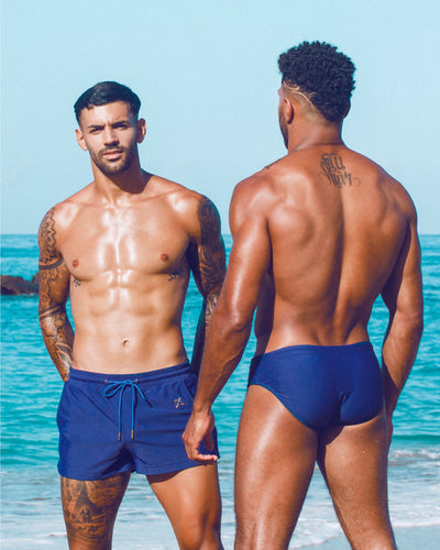 Sagittar 3" Swim Short | Navy Moonlight | Premium Nylon, Gold Hardware