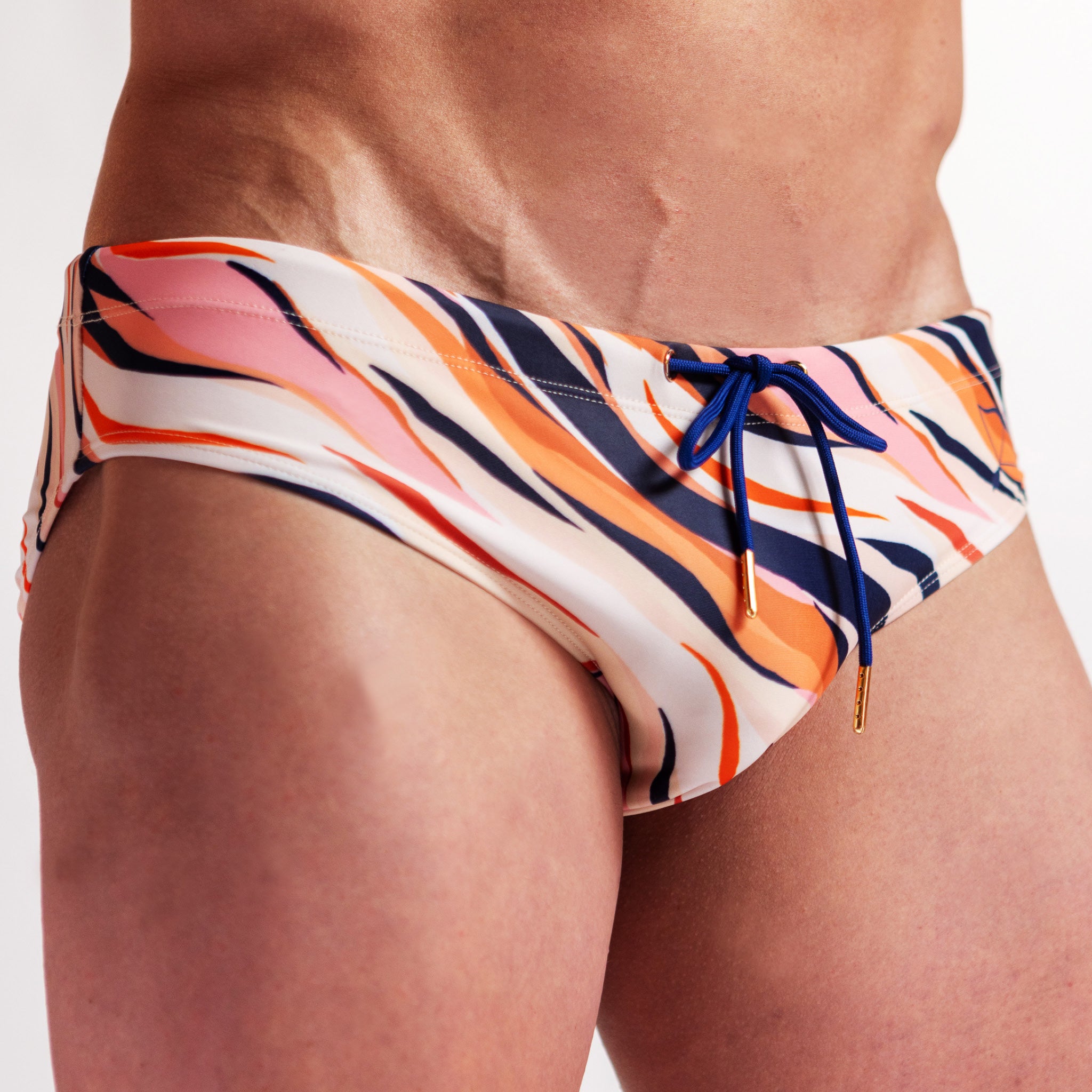 Men's Swimwear brief in pink tiger print side shot