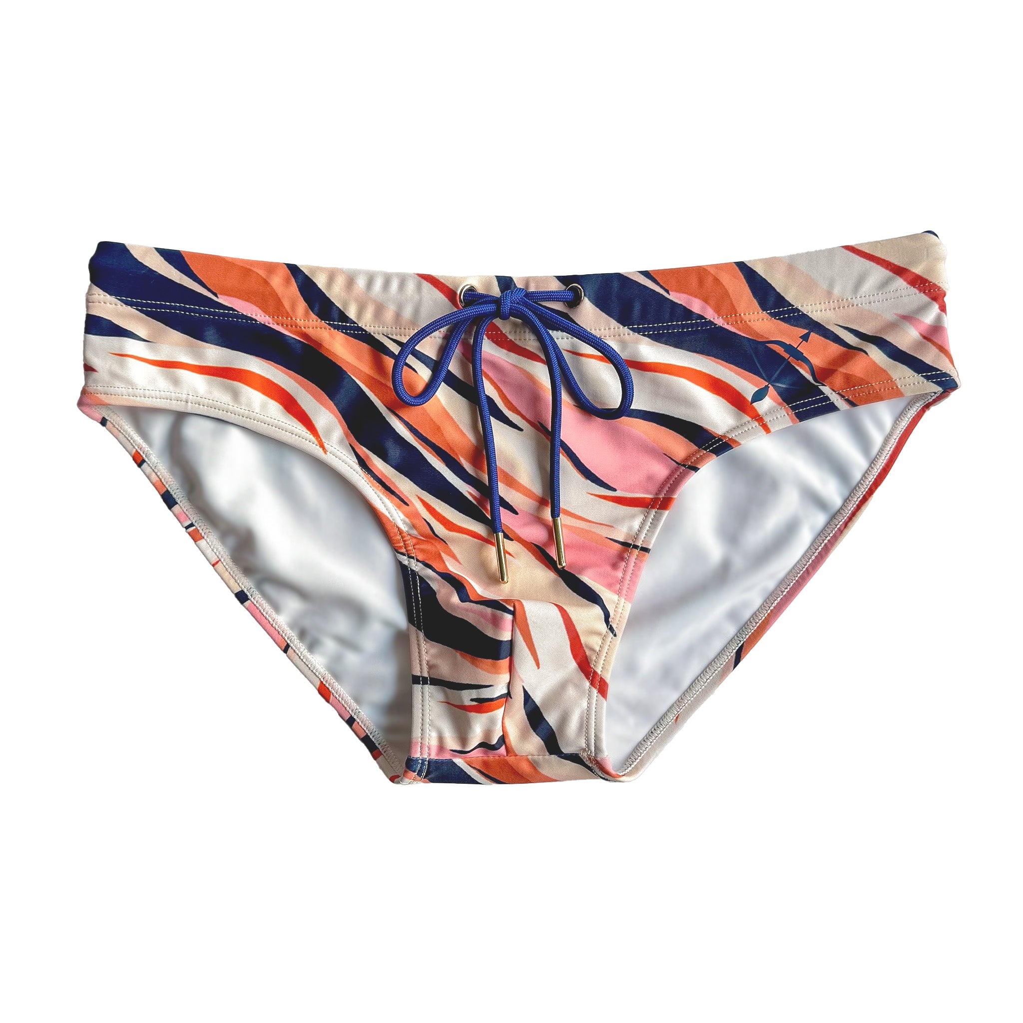 Men's Swimwear brief in pink tiger print flat lay