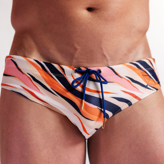 Mens Swim Brief | Tiger Print in Navy Pink