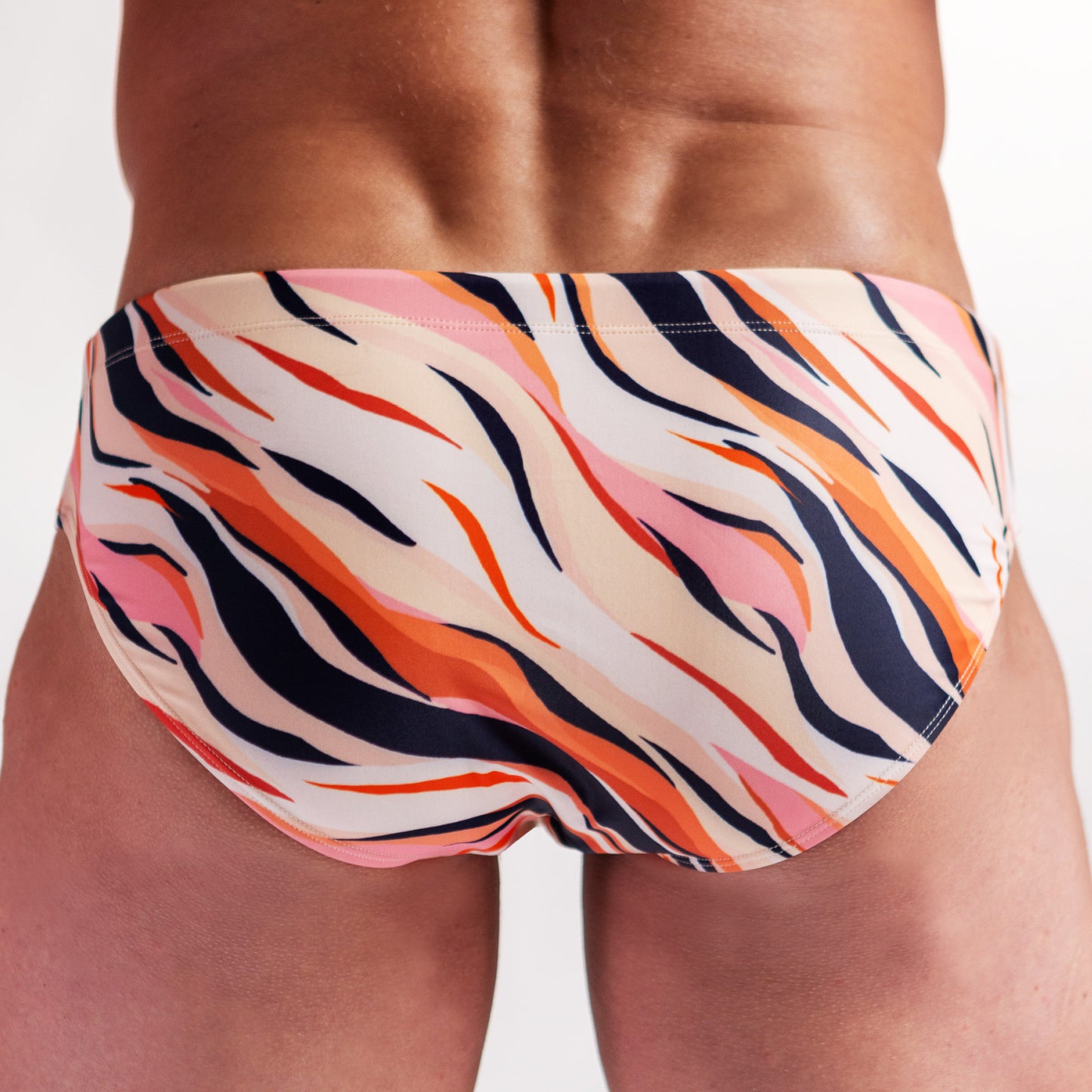 Mens Swim Brief | Tiger Print in Navy Pink